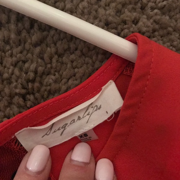 Red blouse with sheer black detail at neckline - Picture 3 of 3